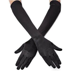 Women's Satin Black Long Gloves Costumes Elbow Length Evening Party Prom